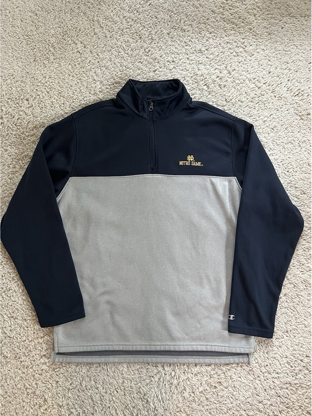 Notre Dame Fighting Irish Champion 1/4 Zip Fleece Sweatshirt Gray Large EUC!